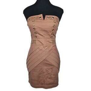 Strapless Military Style Mini Dress, brown/tan, Size S, New with Tags